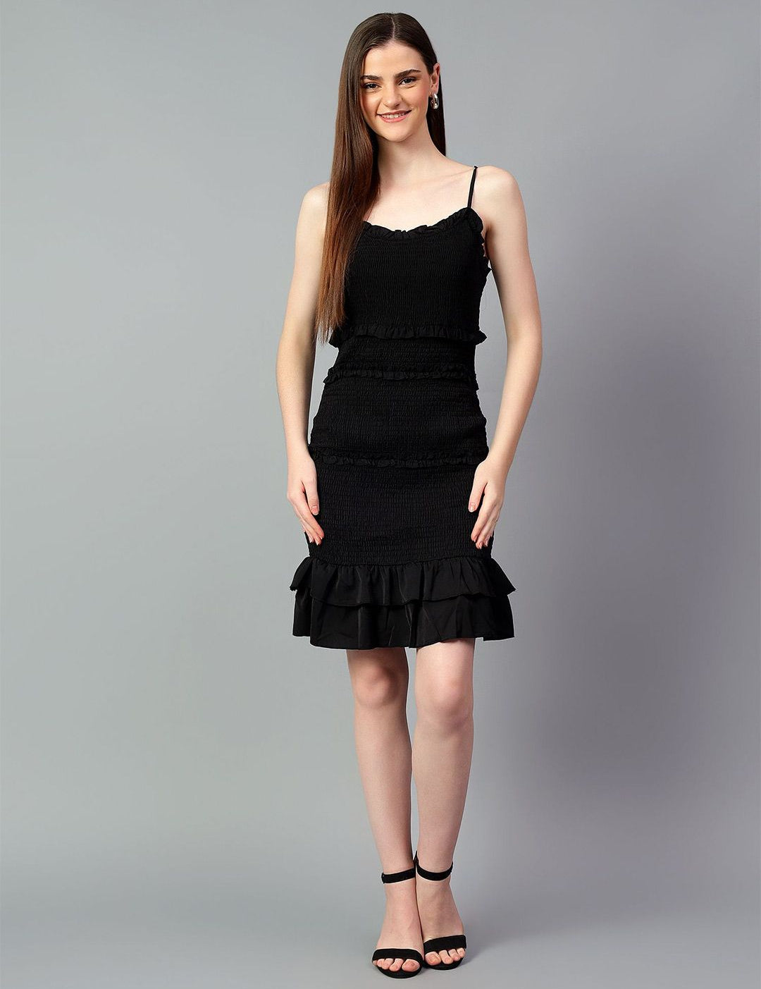 Kotty Women Ruffled A-Line Knee Length Sleeveless Dress