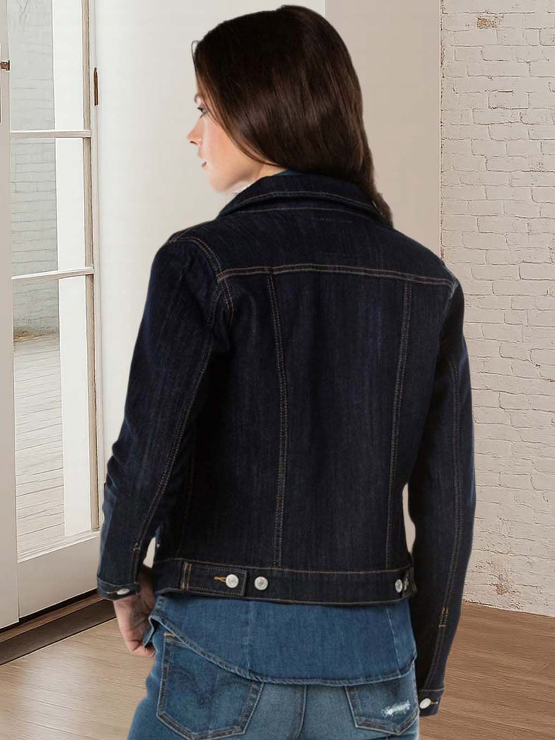 Kotty Women Spread Collar Solid Denim Jacket