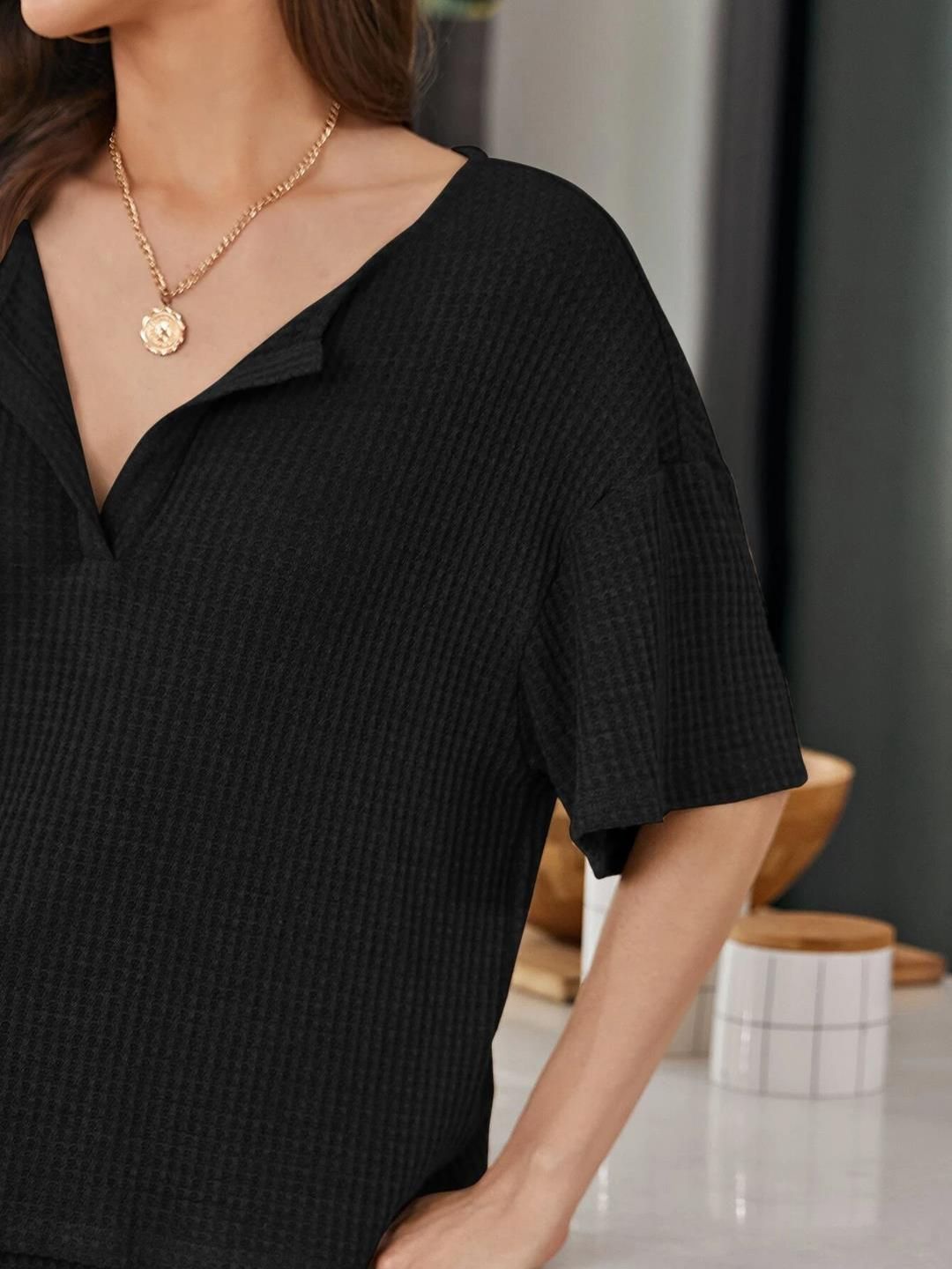 Kotty Black Self Design Top With Shorts