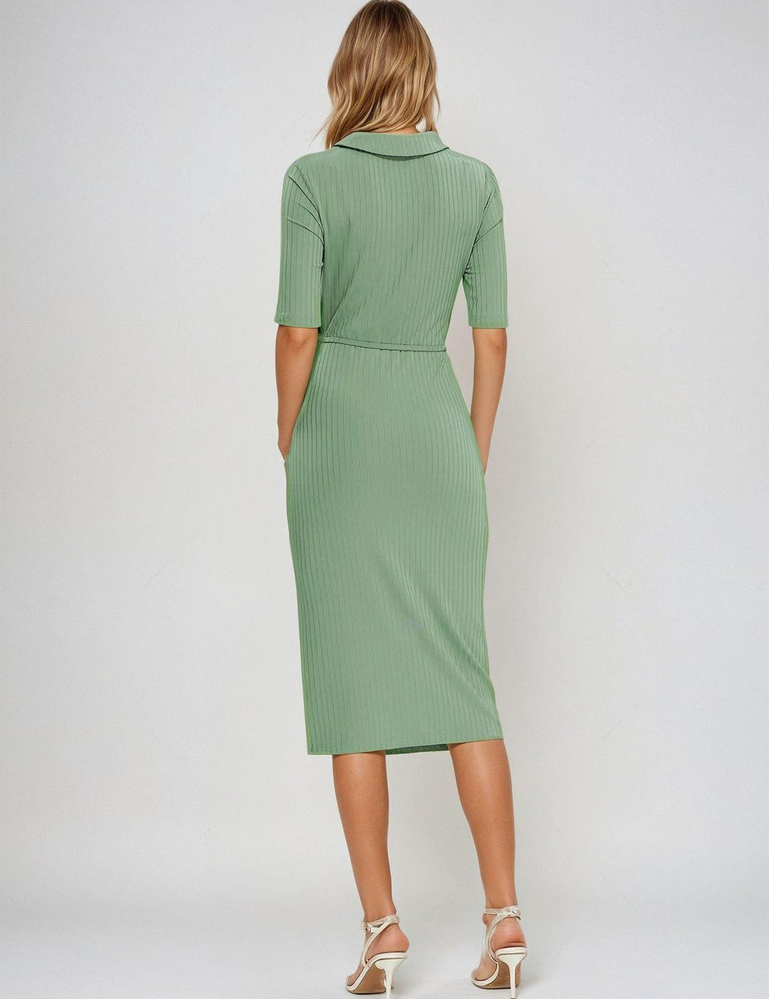 Kotty Women Shirt Collar Bodycon Midi Dress