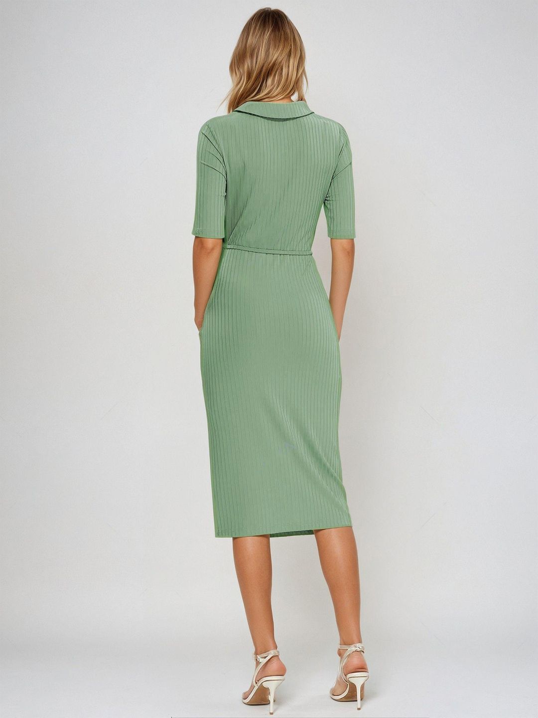 Kotty Women Shirt Collar Bodycon Midi Dress