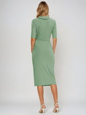 Kotty Women Shirt Collar Bodycon Midi Dress