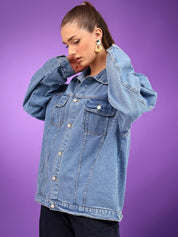 Kotty Women Spread Collar Solid Casual Denim Jacket