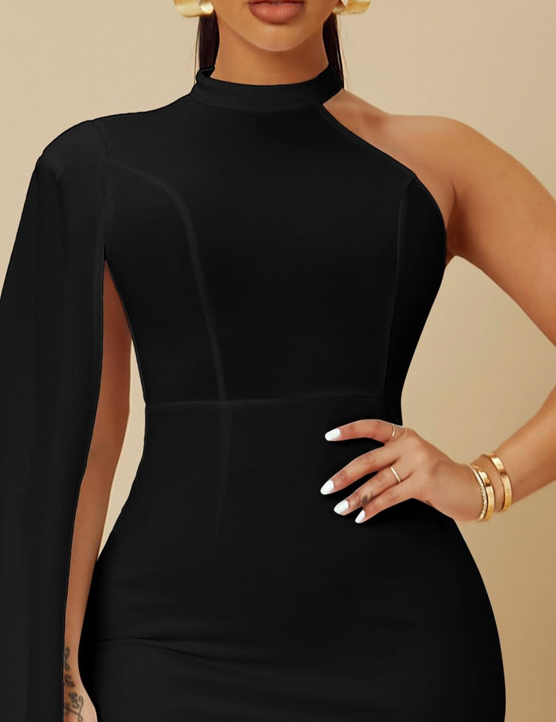 Kotty Women Solid Batwing Sleeves Bodycon Mini Dress