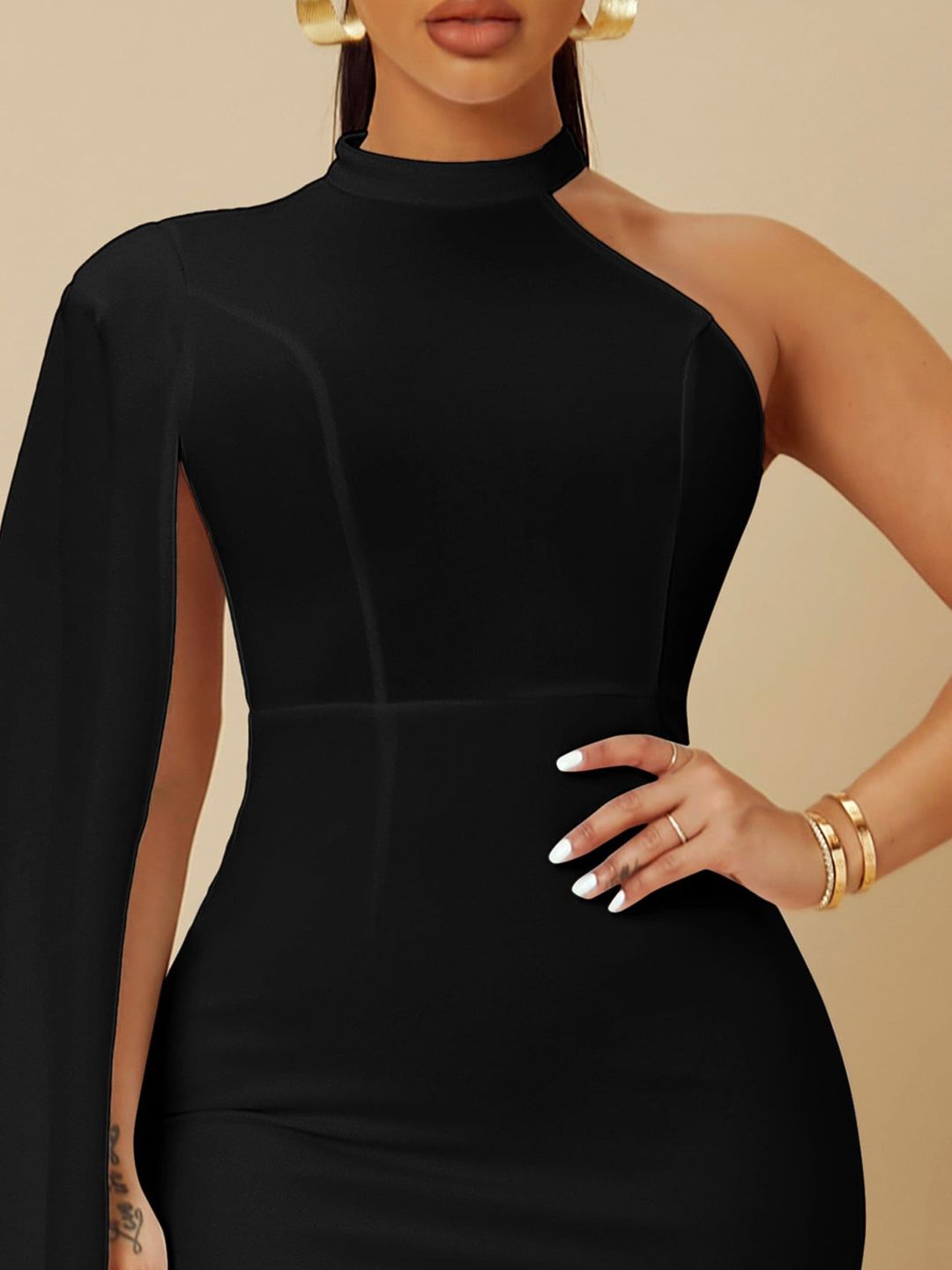 Kotty Women Solid Batwing Sleeves Bodycon Mini Dress