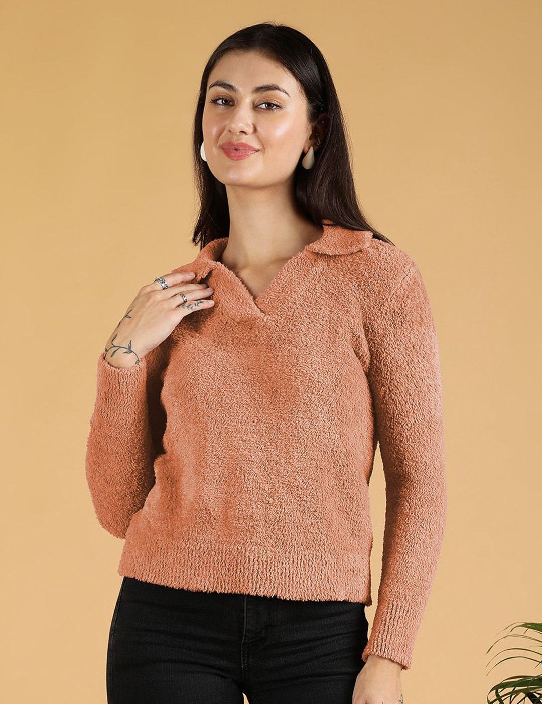 Kotty Women Shirt Collar Crop Pullover