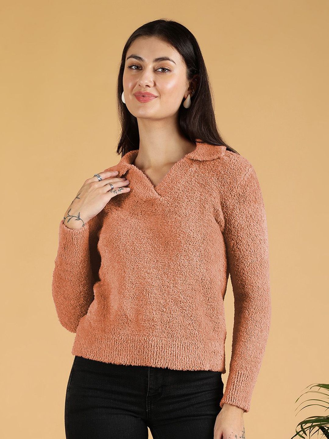 Kotty Women Shirt Collar Crop Pullover