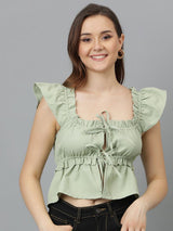 Kotty Flutter Sleeve Crepe Crop Top
