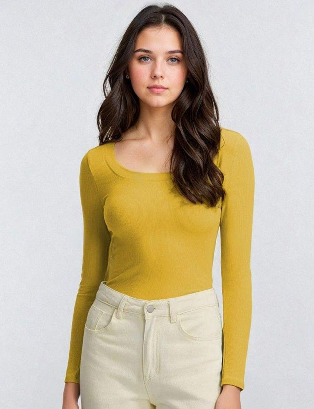 Kotty Women Scoop Neck Long Sleeves Fitted Top