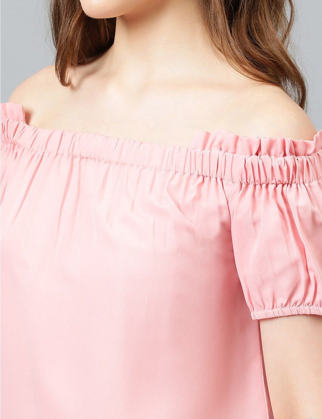 Kotty Pink Off-Shoulder Puff Sleeves Bardot Top