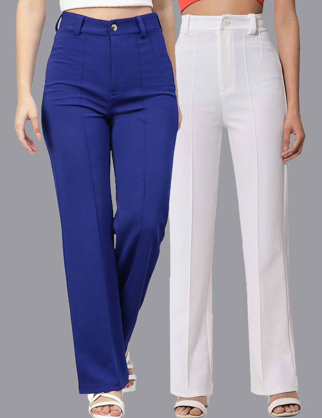 Kotty Women Pack Of 2 Relaxed Straight Leg Fit High-Rise Easy Wash Trousers