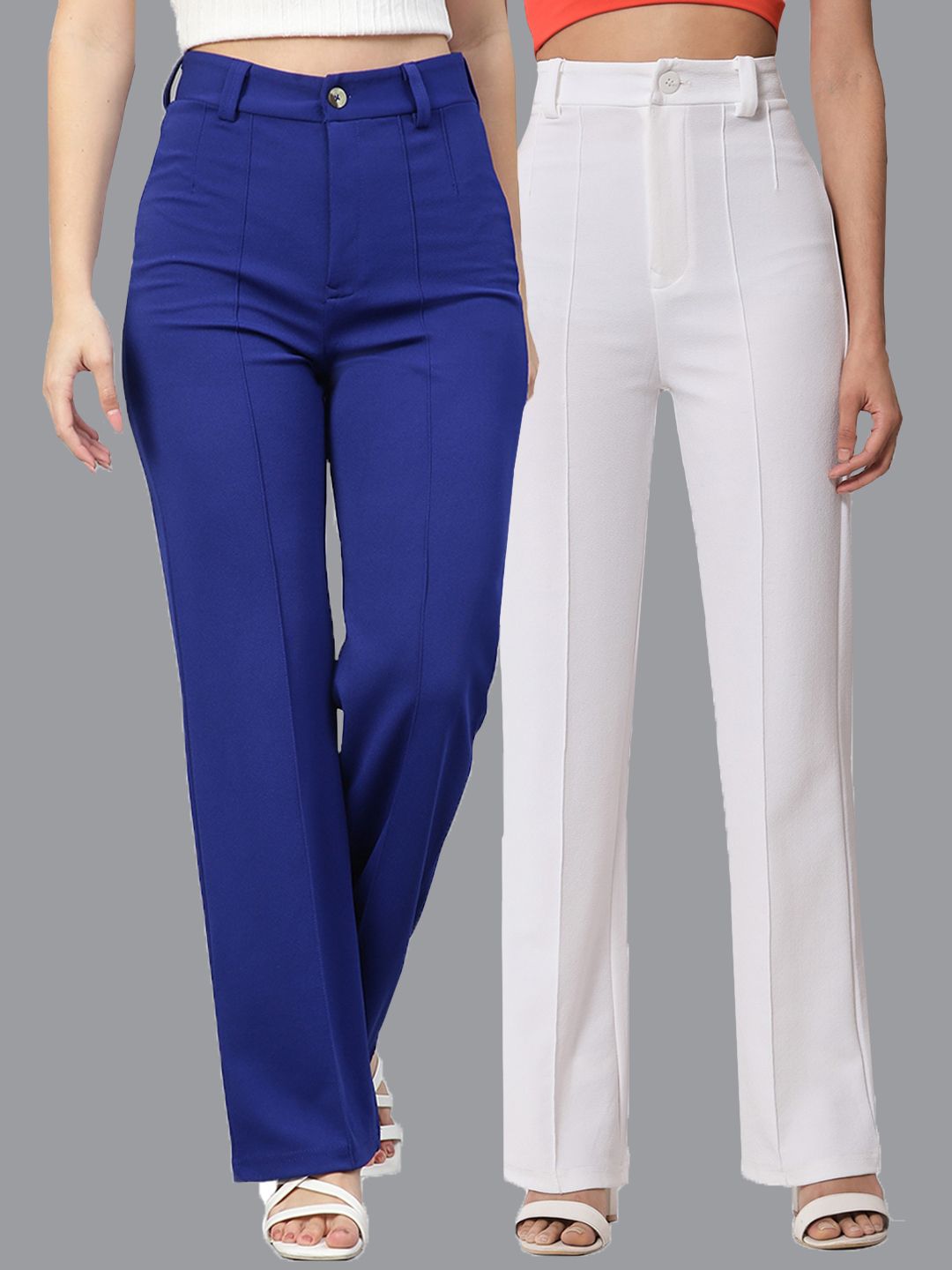 Kotty Women Pack Of 2 Relaxed Straight Leg Fit High-Rise Easy Wash Trousers