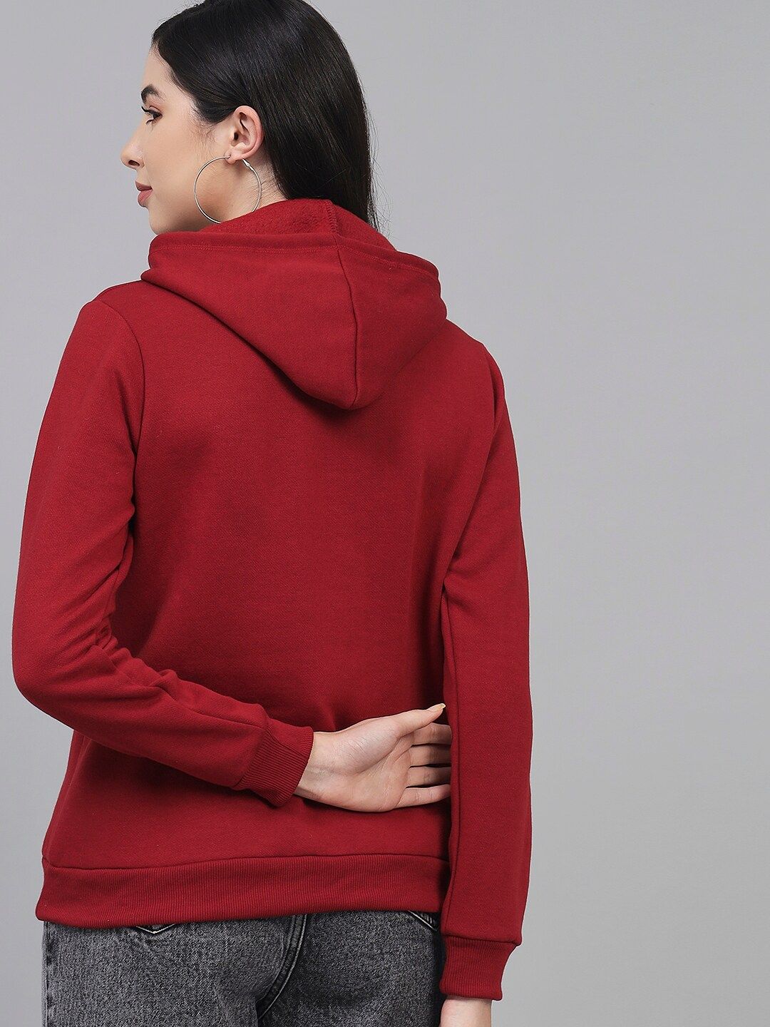 Kotty Women Maroon Printed Hooded Fleece Sweatshirt