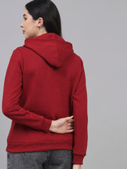 Kotty Women Maroon Printed Hooded Fleece Sweatshirt