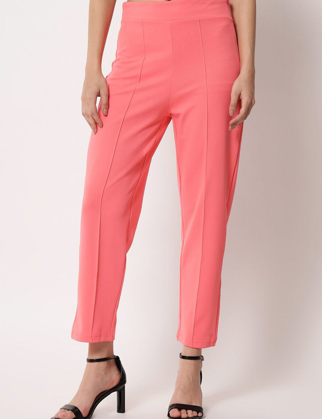Kotty Women Pink Relaxed Straight Fit Easy Wash Trousers