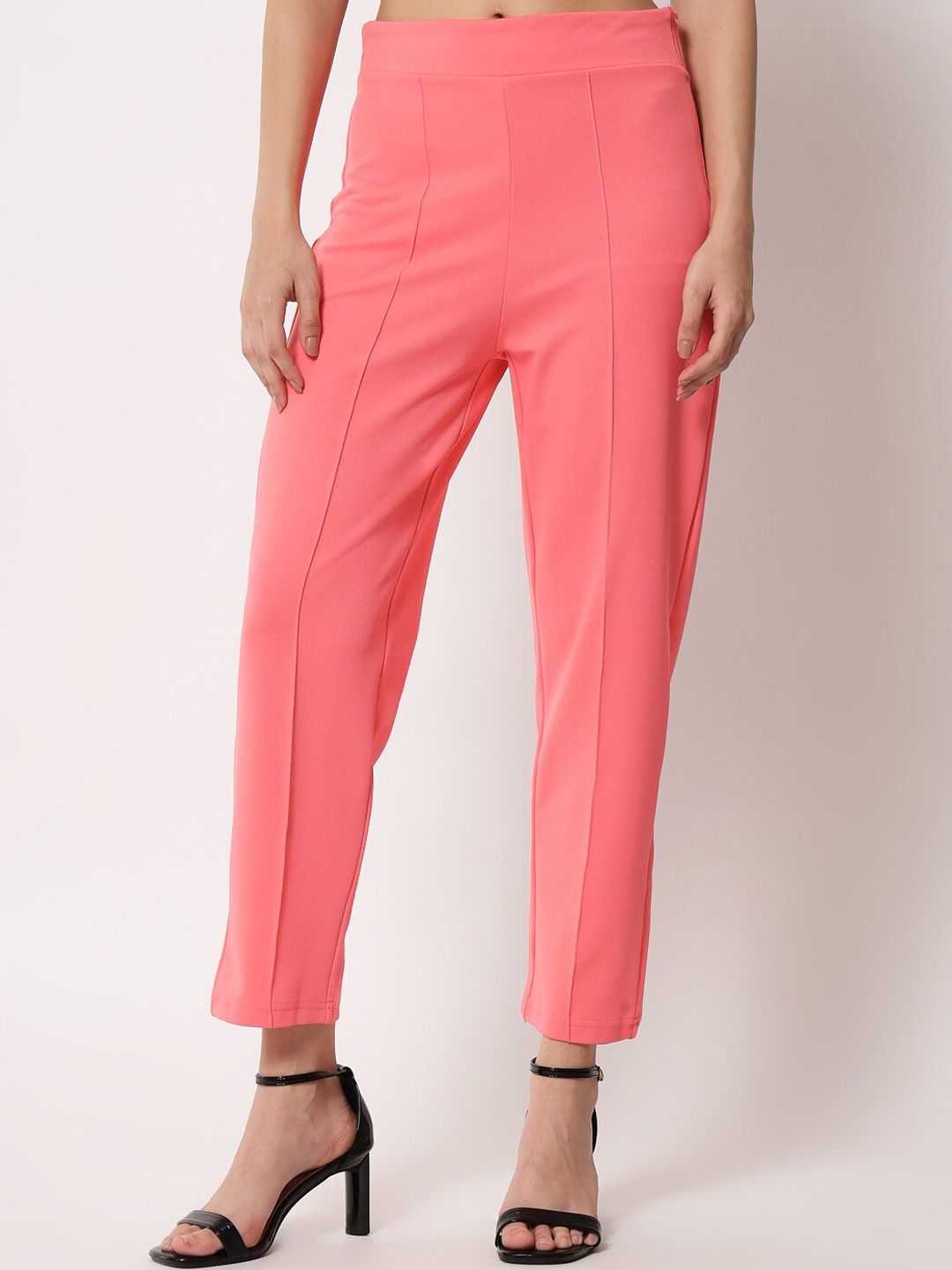 Kotty Women Pink Relaxed Straight Fit Easy Wash Trousers