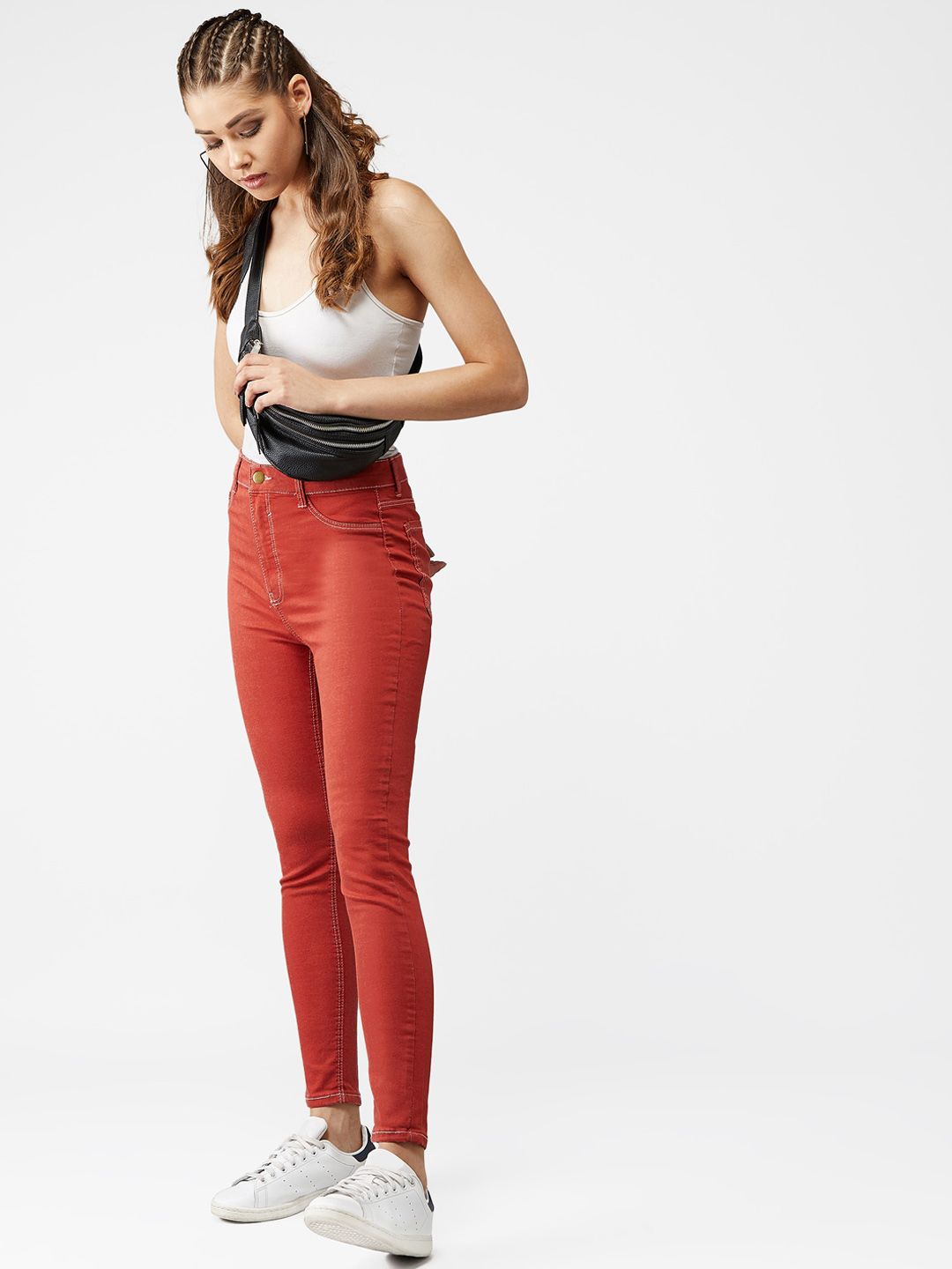 Kotty Women Rust Orange Skinny Fit High-Rise Clean Look Jeans