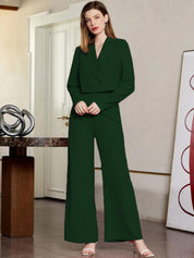 KOTTY BIZwear Green Notched Lapel Collar Top With Trousers