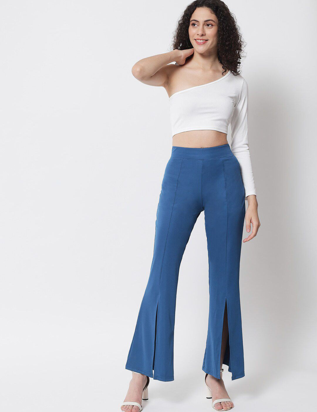 Kotty Women Blue Relaxed Flared High-Rise Easy Wash Trousers