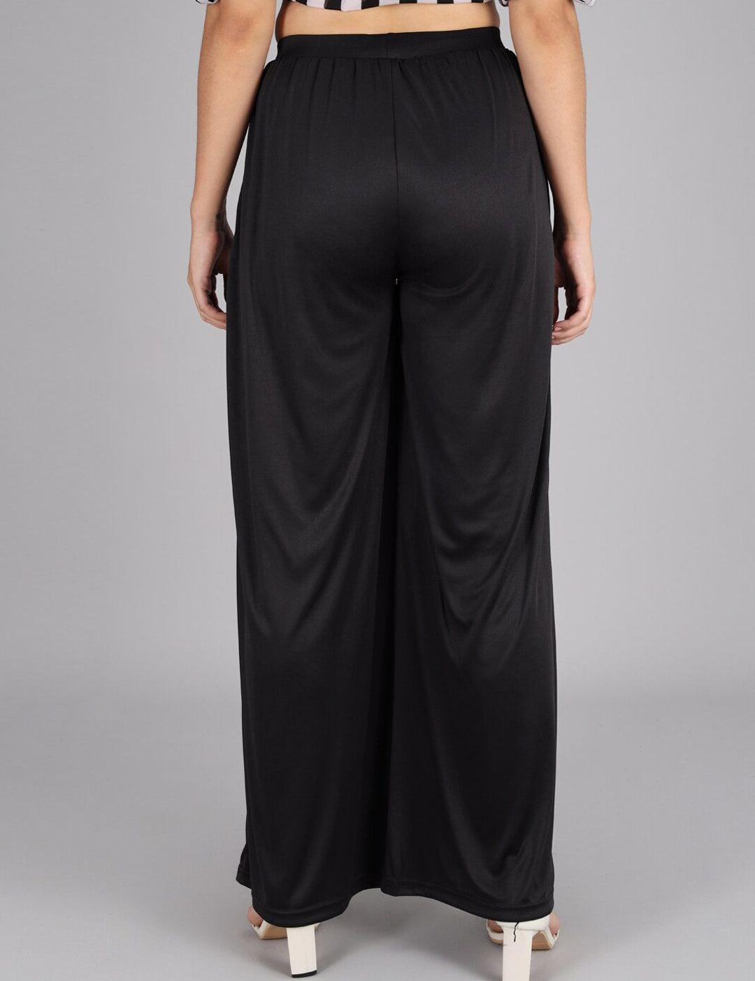 Kotty Women Black Flared High-Rise Pleated Parallel Trousers