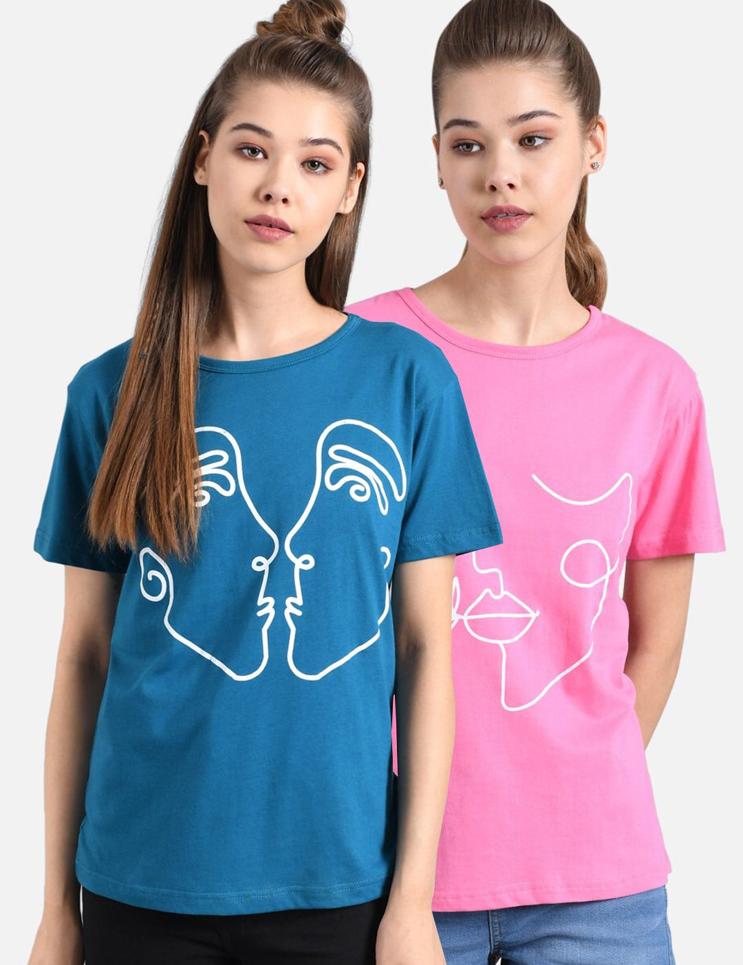 Kotty Women Pack Of 2 Printed Round Neck T-shirts