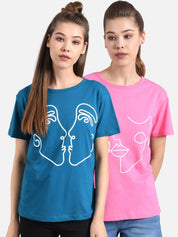 Kotty Women Pack Of 2 Printed Round Neck T-shirts