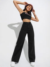 Kotty Women Black Jean Straight Fit High-Rise Mildly Distressed Jeans