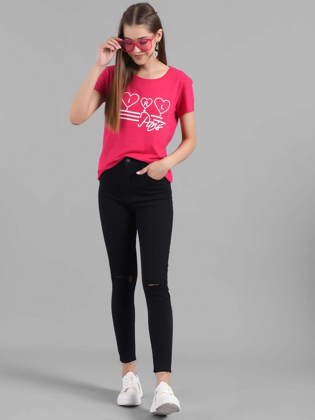 Kotty Women Pink Printed Round neck Neck T-shirt