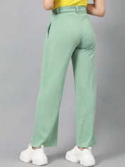 Kotty Women Green Relaxed Straight Leg Fit High-Rise Easy Wash Parallel Trousers