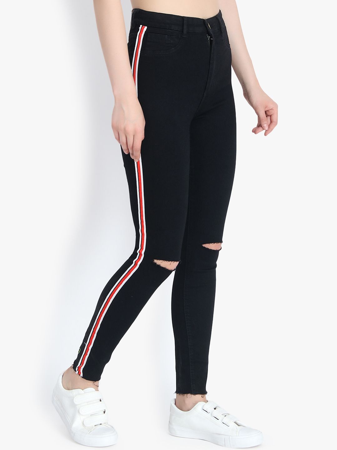 Kotty Women Black Skinny Fit High-Rise Slash Knee Jeans