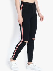 Kotty Women Black Skinny Fit High-Rise Slash Knee Jeans