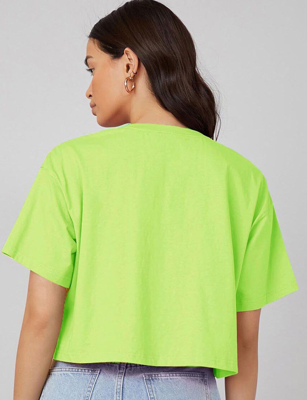Kotty Round Neck Drop-Shoulder Sleeves Oversized Crop T-shirt