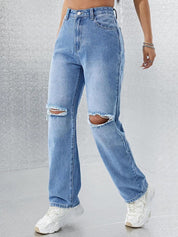 Kotty Women Straight Fit High-Rise Clean Look Light Fade Stretchable Jeans