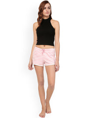 Kotty Women Pink & White Striped Lounge Shorts