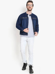 Kotty Men Navy Blue Solid Denim Jacket