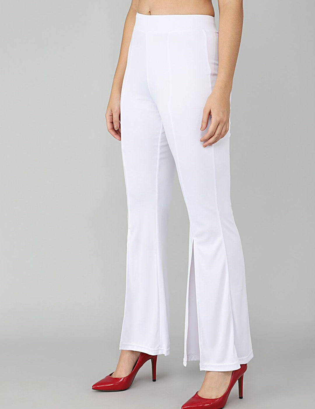 Kotty Women White Flared High-Rise Bootcut Trousers