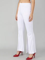 Kotty Women White Flared High-Rise Bootcut Trousers