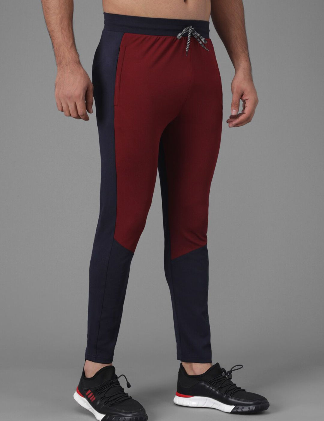 Kotty Men Maroon & Navy Blue Colourblocked Track Pants