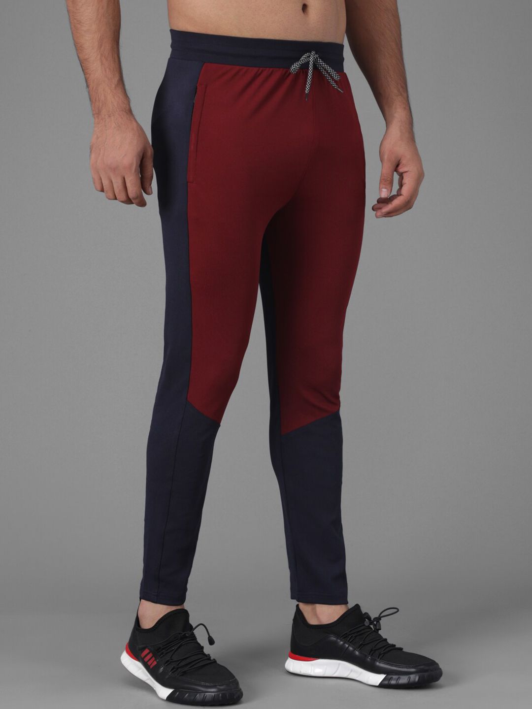 Kotty Men Maroon & Navy Blue Colourblocked Track Pants