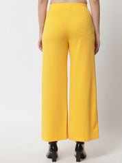 Kotty Women Yellow Solid Relaxed Straight Fit Easy Wash Pleated Trousers