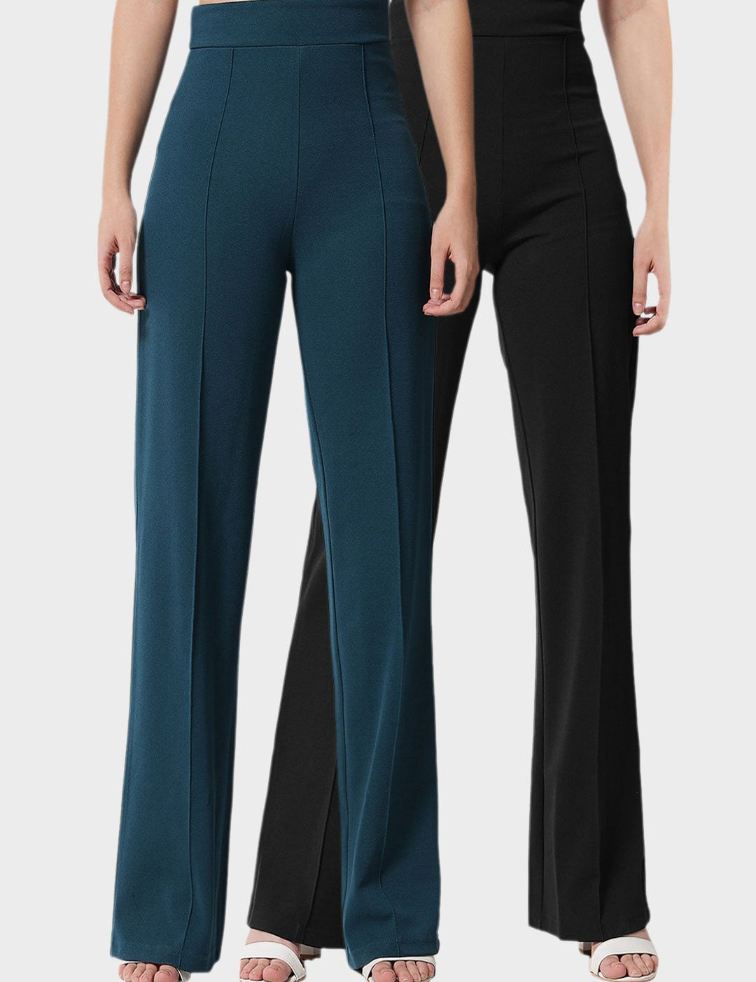 Kotty Womens Pack Of 2 Relaxed Straight Leg Straight Fit High-Rise Easy Wash Trousers