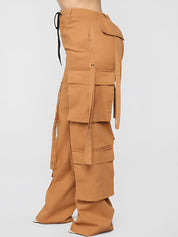 Kotty Women Relaxed Straight Fit Mid-Rise Easy Wash Cargos Trousers