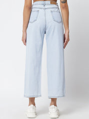 Kotty Women Blue Jean Straight Fit High-Rise Stretchable Cropped Jeans