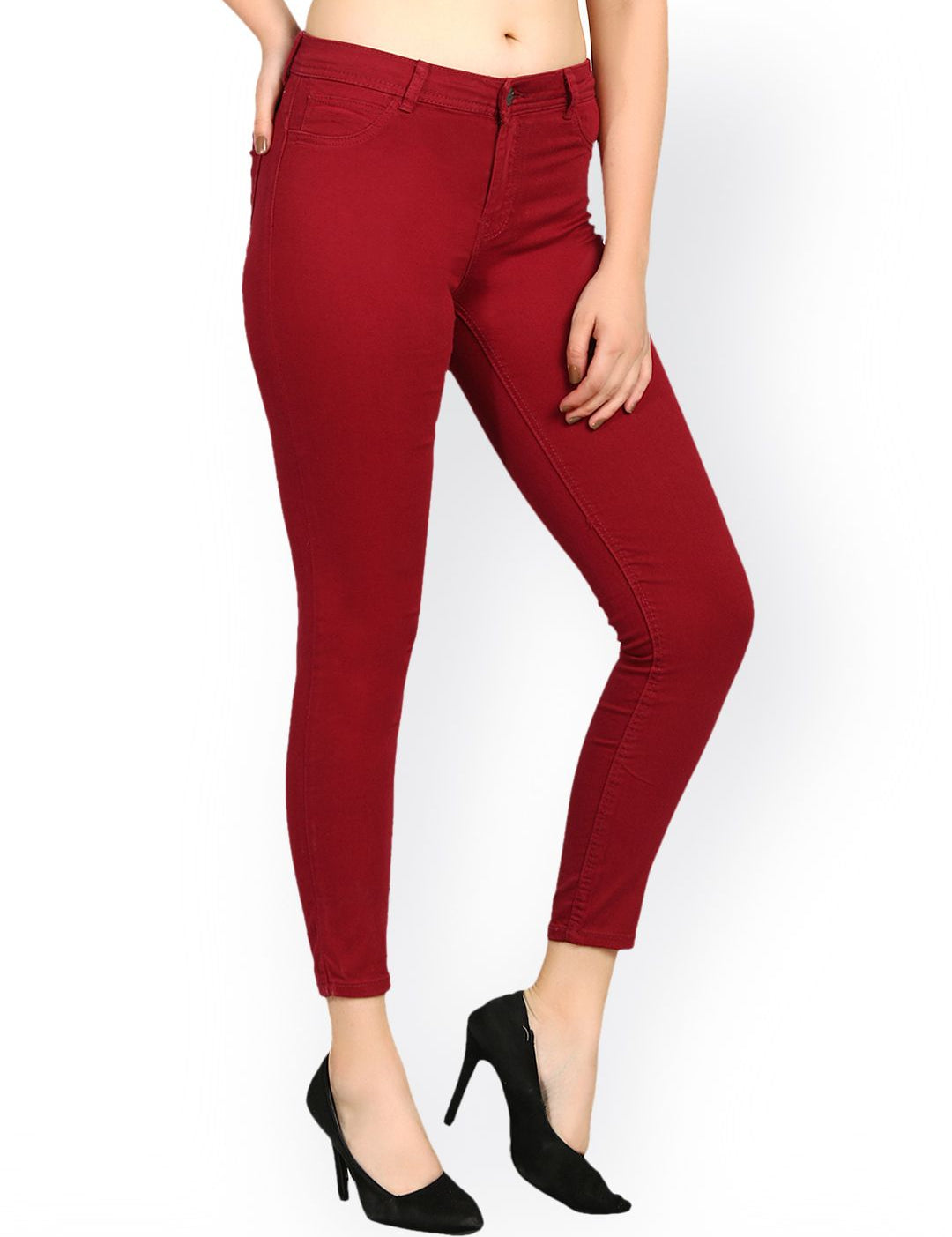 Kotty Women Maroon Skinny Fit High-Rise Clean Look Stretchable Jeans