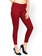 Kotty Women Maroon Skinny Fit High-Rise Clean Look Stretchable Jeans