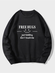 Kotty Typography Printed Round Neck Fleece Pullover Sweatshirt