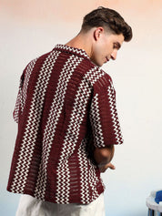 Kotty Men Vertical Stripes Self Design Cotton Sheer Casual Shirt