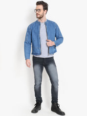 Kotty Men Blue Solid Denim Jacket