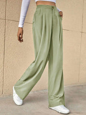 Kotty Green Women Relaxed Straight Leg High-Rise Easy Wash Pleated Parallel Trousers