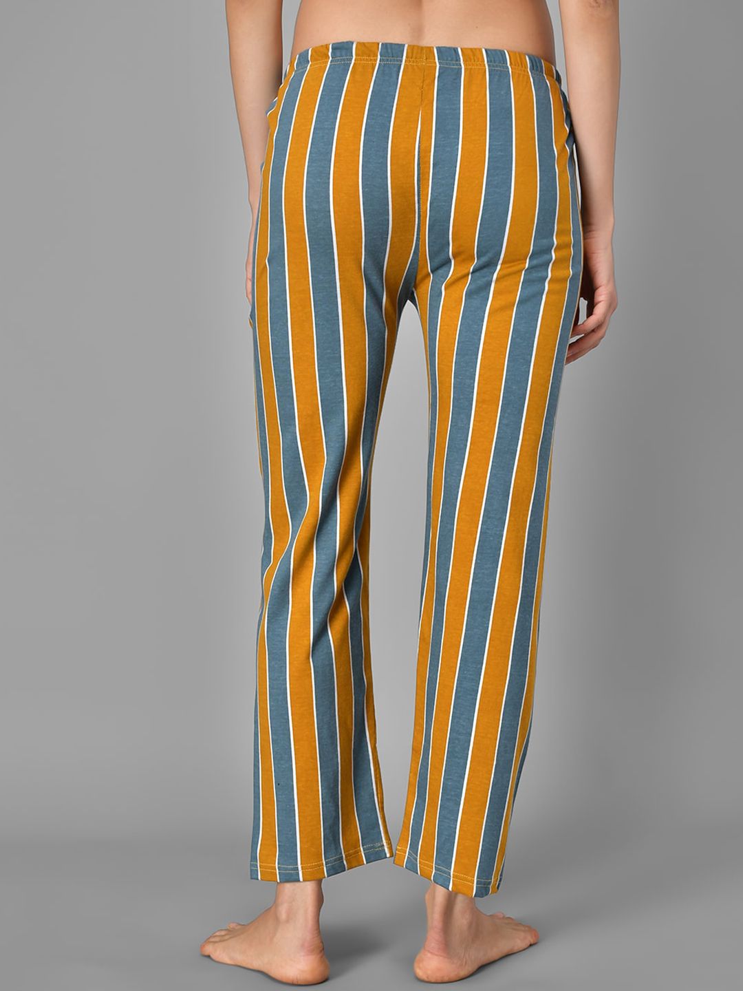 Kotty Women Mustard Yellow & Grey Striped Night Suit